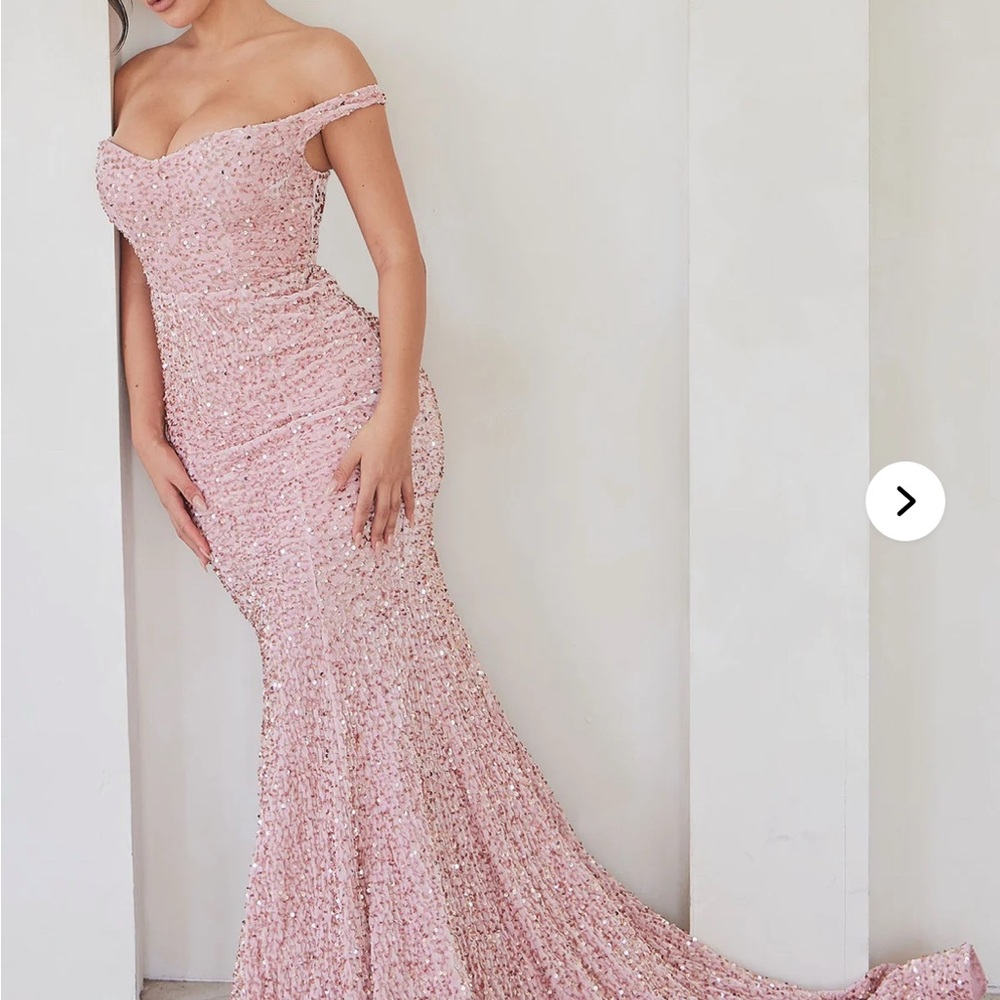 Fashion Nova Blush Pink Off-Shoulder Sequin Mermaid Gown